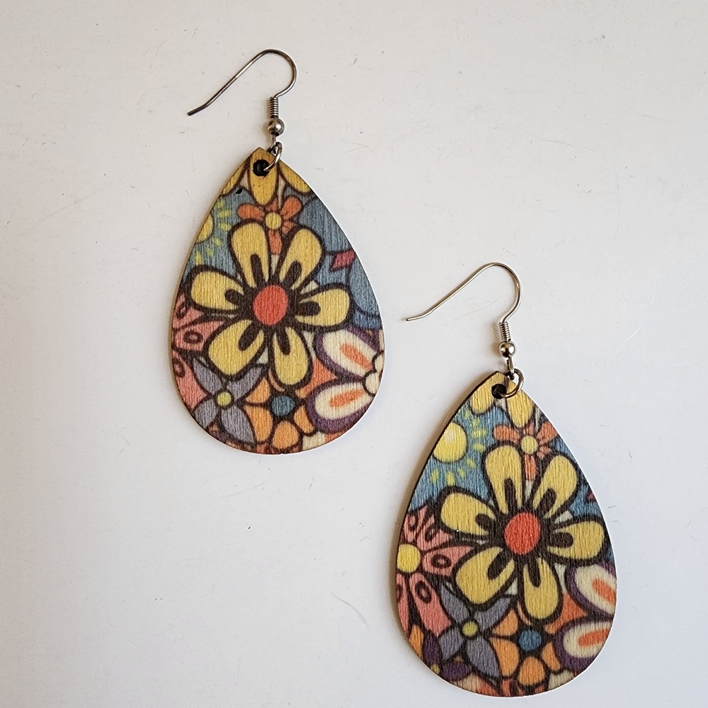 Floral Teardrop Earrings - Yellow & Multicolor
